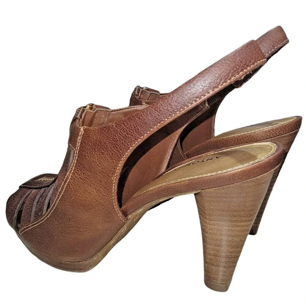 Antonio Melani Cinema Women's Walnut Brown Heeled Leather Sandals Size 7.5 M New